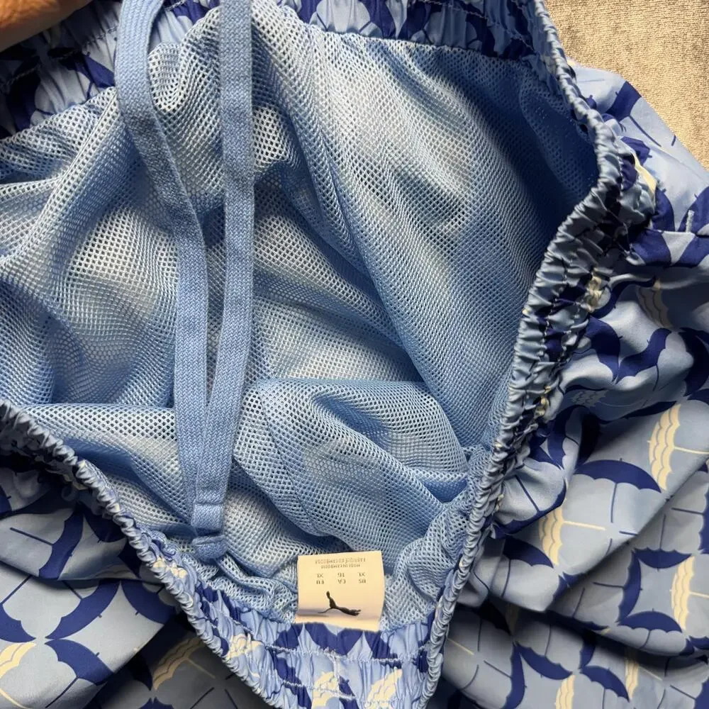 Puma Shorts Mens XL Blue Swim Mesh Lined Umbrella Print Drawstring Pockets